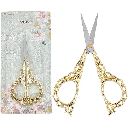 SUNNYCLUE Tijeras de costura vintage para bordar, tijeras de bordado, estilo europeo antiguo, acero inoxidable, pequeñas tijeras para hilo de tela,