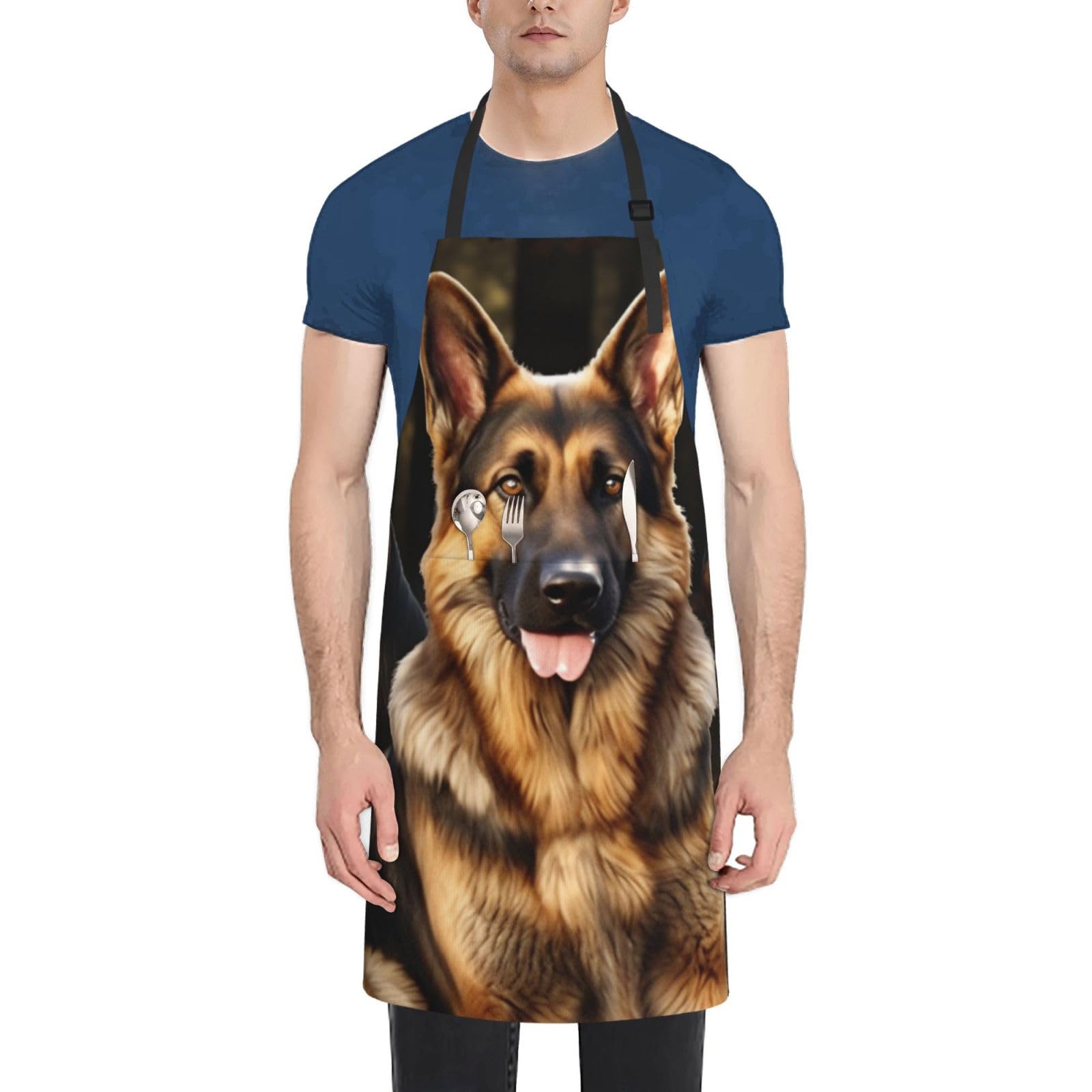 peiyeety German shepherd Apron for Adults, Waterproof Cooking with 2 Pockets, Adjustable Bib for Dishwashing, Long Kitchen for Women Men Work Dog Grooming