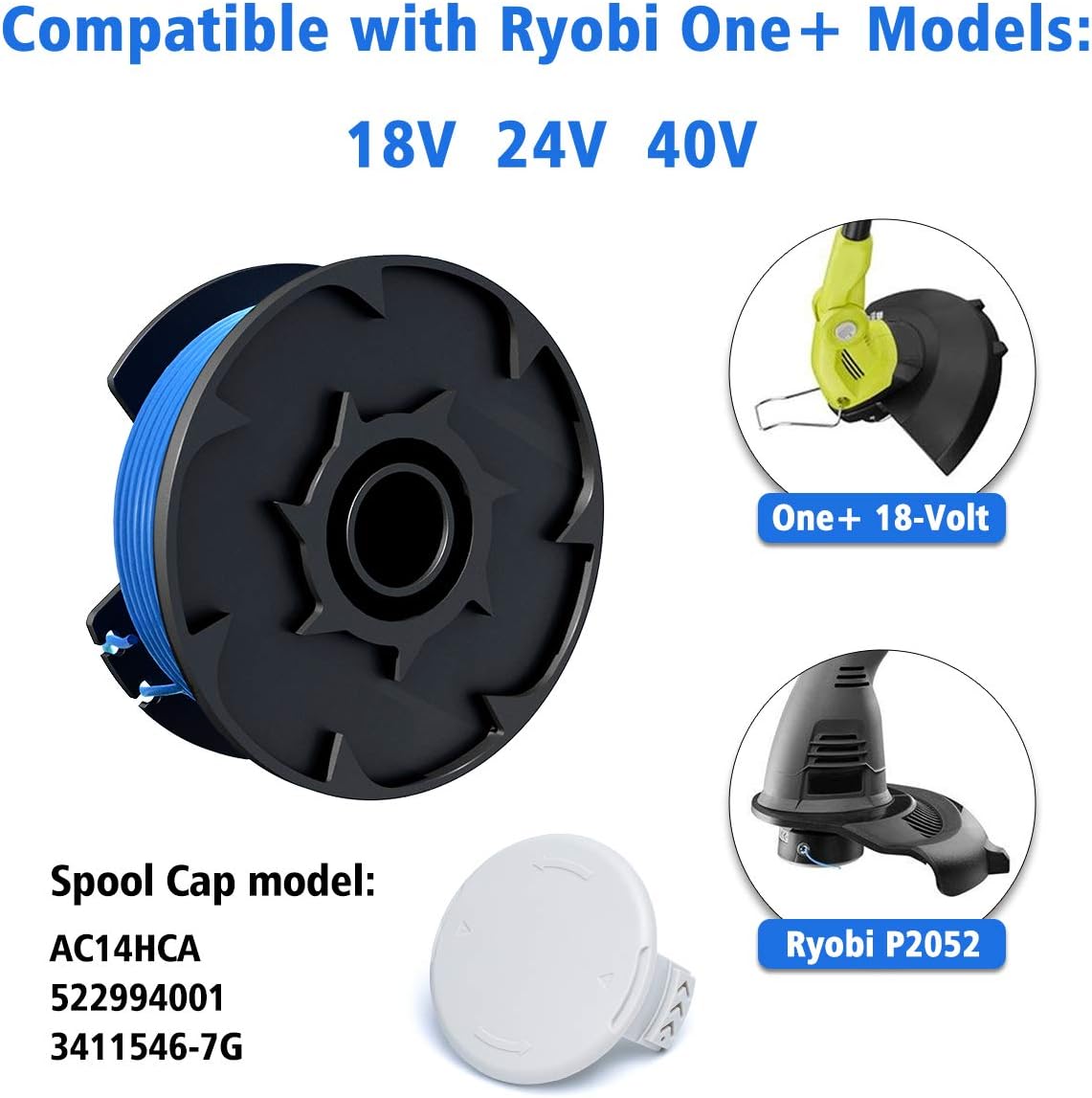 X Home Weed Eater String Compatible with Most Ryobi Cordless Trimmers, 6 Spools & 1 Cap, Part#AC14RL3A