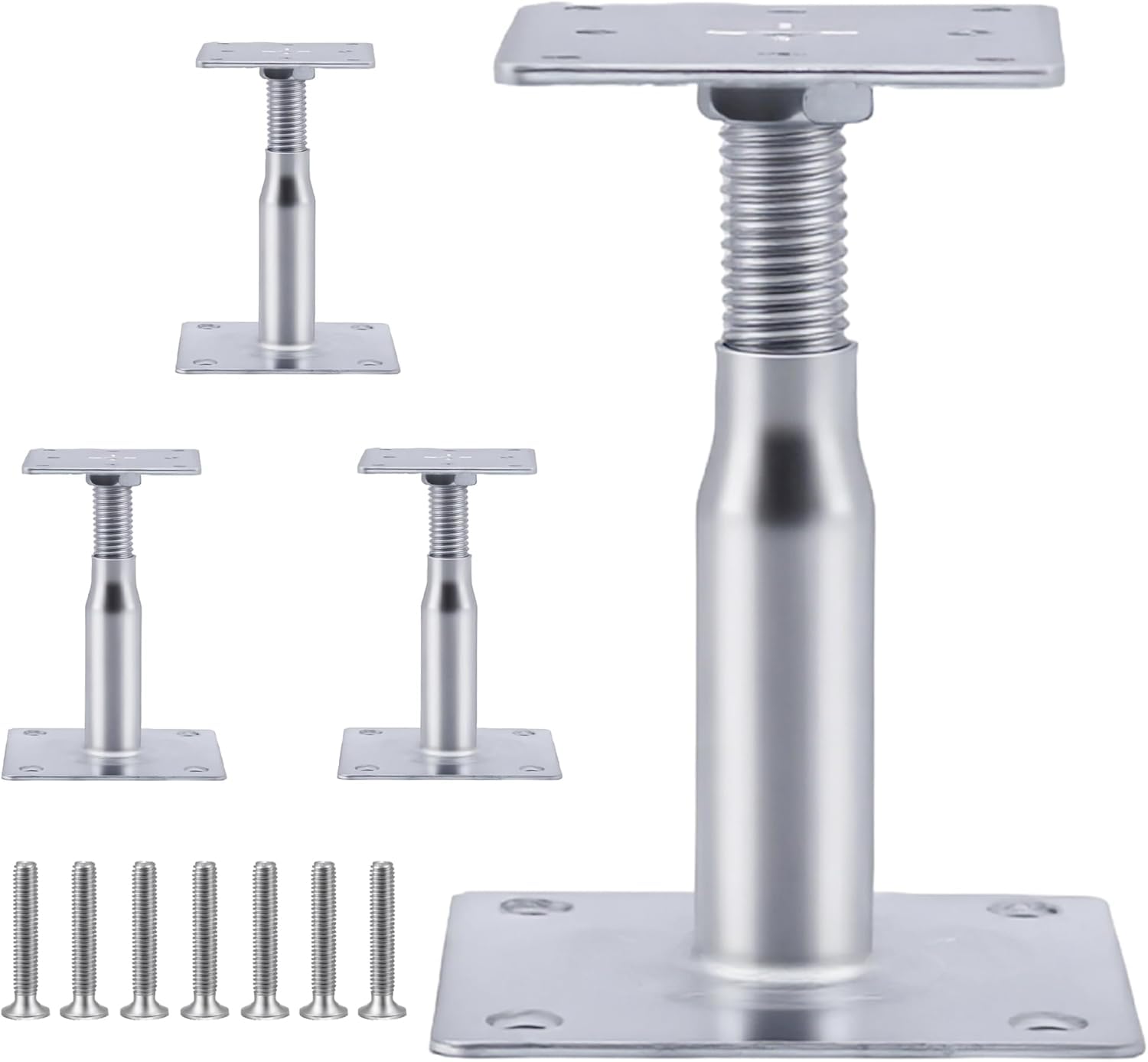 4 pièces de support de poteau réglables en hauteur, tige de poteau en acier à paroi épaisse, hauteur de 100 à 150 mm, à visser, pied de support réglable pour clôtures, abris, abris pour voitures
