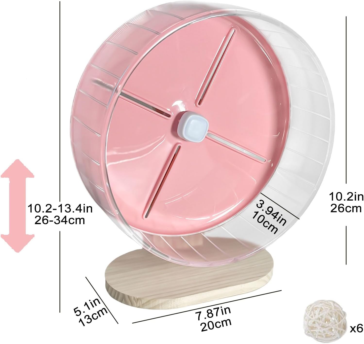 Silent Hamster Wheel,10.2 Inch Quiet Spinner Syrian Hamster Running Wheel,Anti-Skid & Adjustable Stand for Gerbils, Rats, or Other Small Pets,Pink