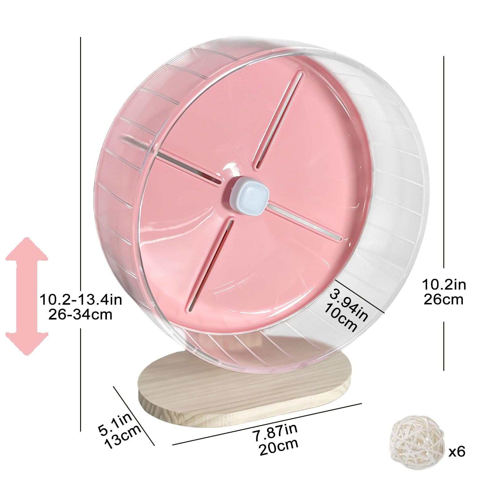 Silent Hamster Wheel,10.2 Inch Quiet Spinner Syrian Hamster Running Wheel,Anti-Skid & Adjustable Stand for Gerbils, Rats, or Other Small Pets,Pink - image 2
