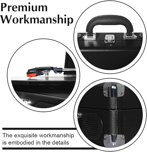 Miniatura 3 de LP&No.1 Tocadiscos portátil de maleta con altavoz estéreo, reproductor de discos de vinilo de 3 velocidades con transmisión por correa, negro clásico