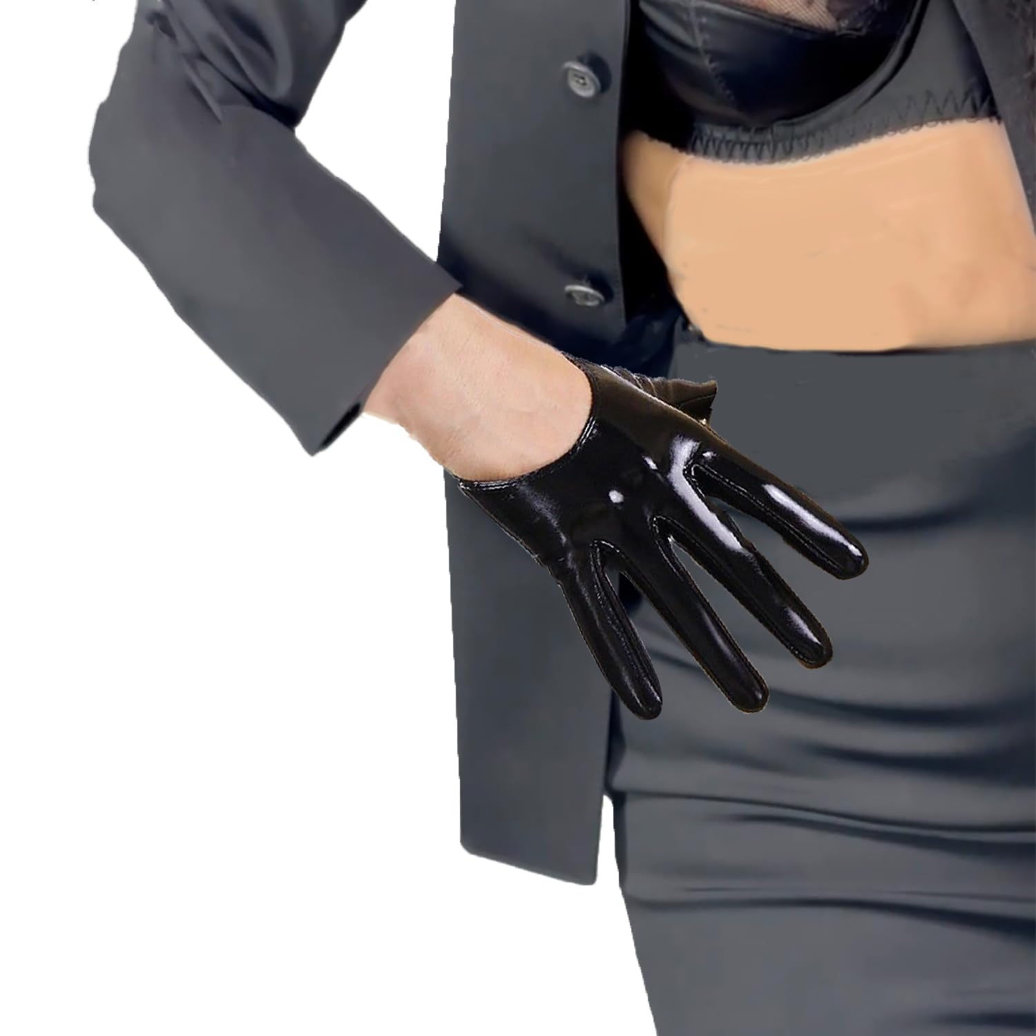 DooWay Fashion Short Leather Gloves for Women Costume Wet Look Faux Patent PU Driving Dress Gloves