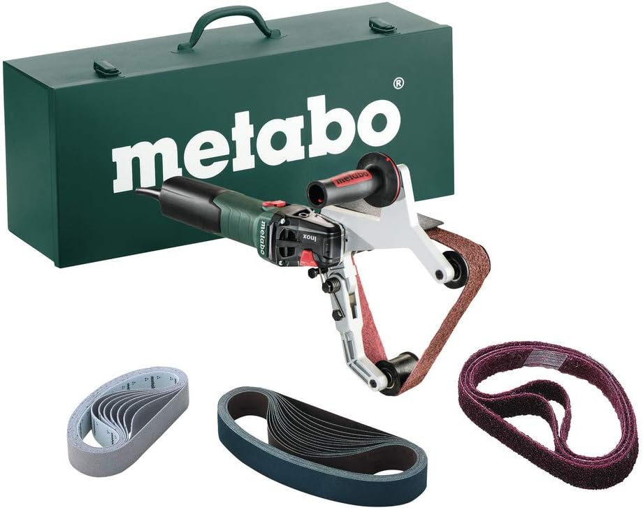 Metabo 7-Inch Variable Speed Pipe/Tube Sander Kit, 1,650-5,500 ft/min, 13.5 Amp w/Lock-on, Accessory Set, Electronics, RBE 15-180 Set, 602243620, Green