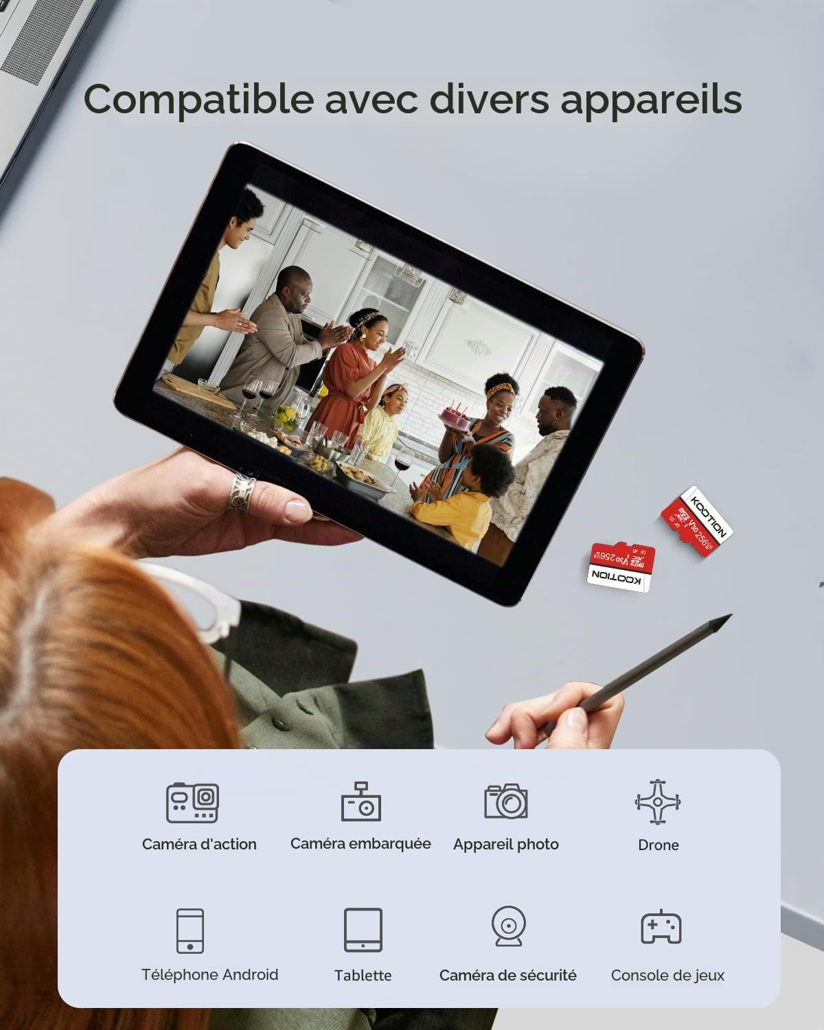 KOOTION Carte Micro SD 256 Go, Carte SD 256go avec UHS-I, U3, V30, A1, Haute Vitesse 100 Mo par Seconde, Carte mémoire TF 4K avec 1 Adaptateur pour Drone/caméra/Tablette/dashcam/Ordinateurs Portable