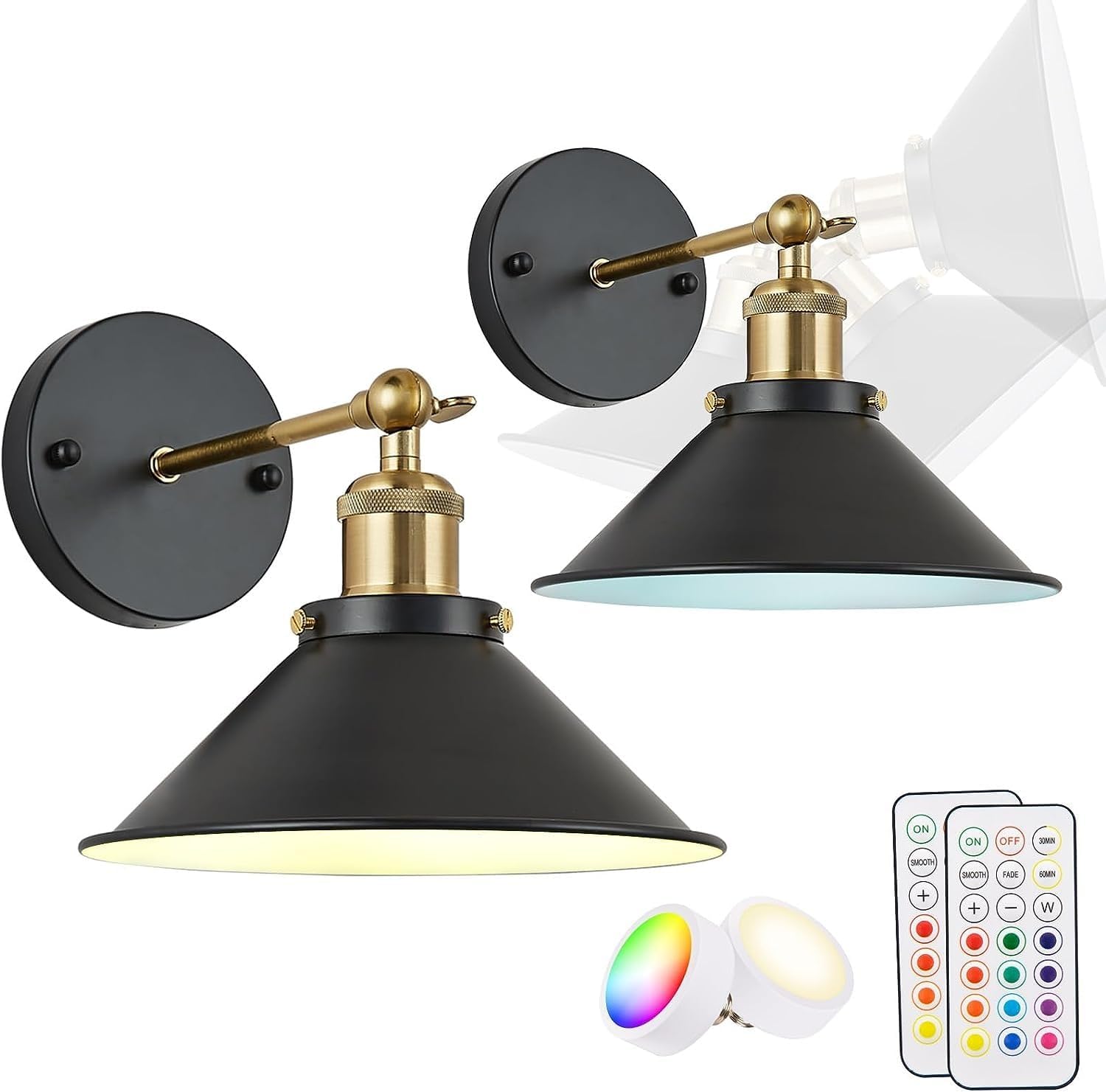 7PM Battery Operated Wall Sconces Set of Two RGB Dimmable, Wireless