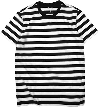 Zengjo Mens Striped T Shirt Cotton Stretch Crewneck Short Sleeve Casual Tee