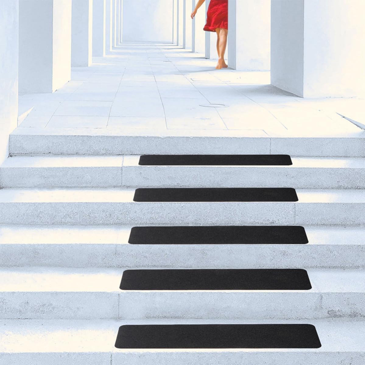 2pcs Black Pvc Anti-slip Stair Treads Tape for Outdoor Stairs and Pools, Removable without Residue, Sturdy Non-skid Safety Grip Strips for Bathtubs and Steps