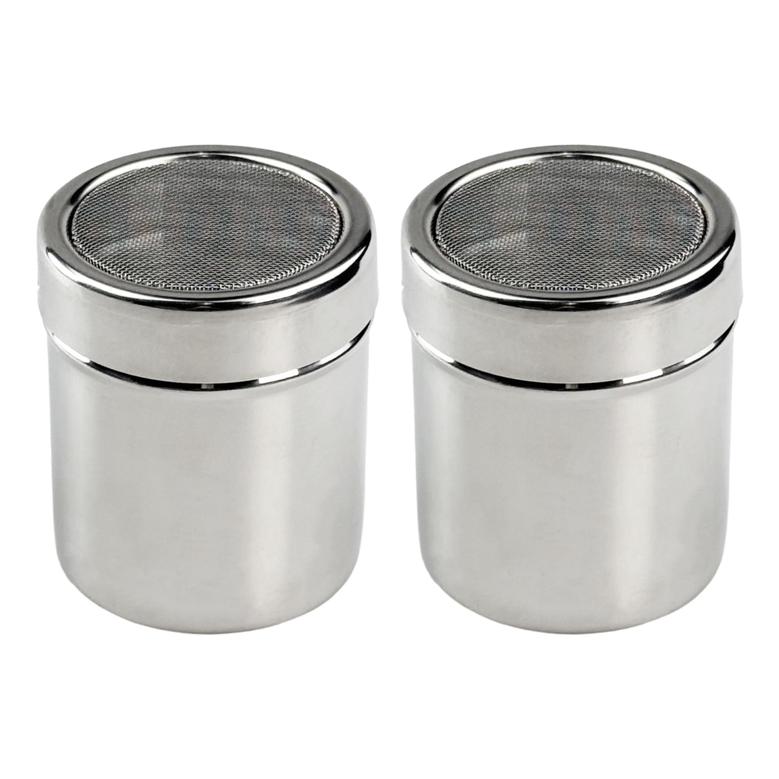 2 Pcs Stainless Steel Powder Sugar Shaker, Fine Mesh Shaker Powder Cinnamon Sugar Shaker with Lid for Baking Soda Flour (Silver)
