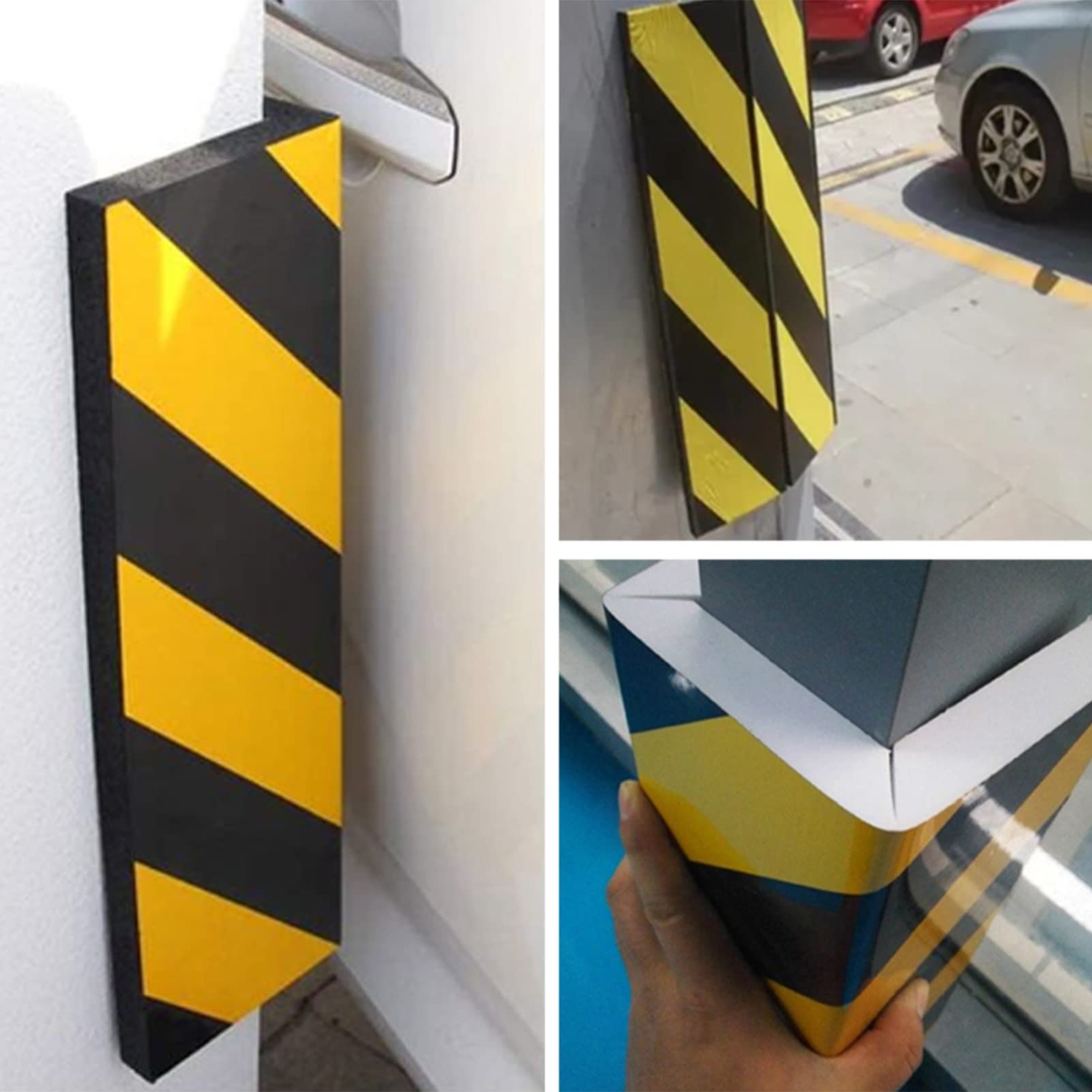 Protector de pared para garaje, protector de esquina de pared, garajes, protectores de bordes de advertencia, postes de pared de garaje (amarillo y negro, 20 unidades)