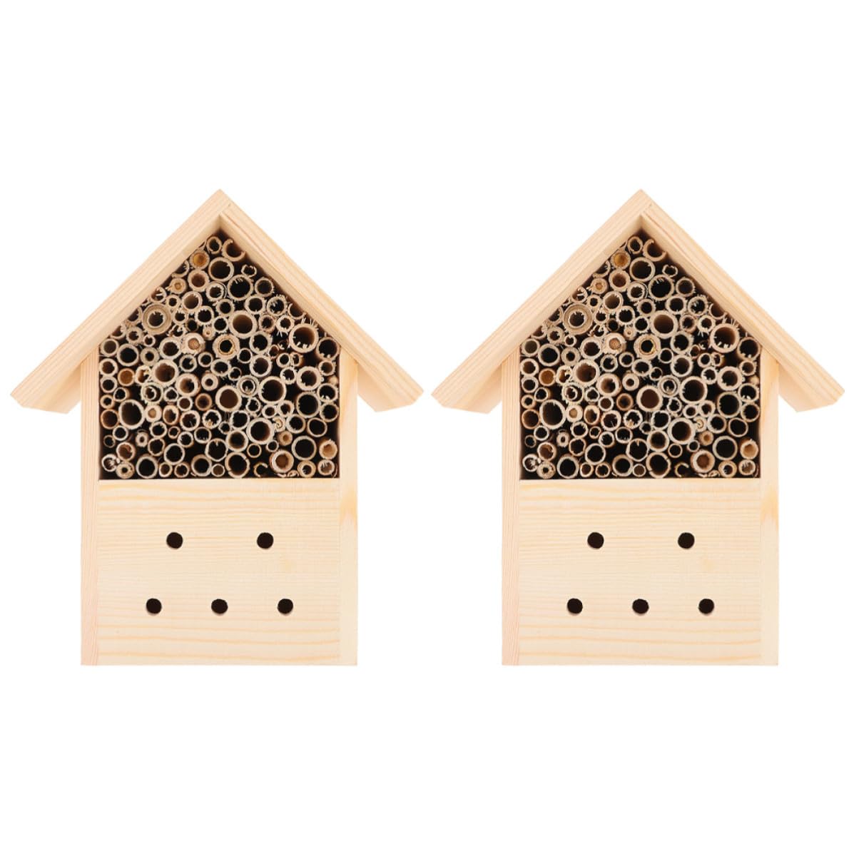 2 Piezas Casa de Abejas de Madera Tipo Cabaña para Jardín Exterior