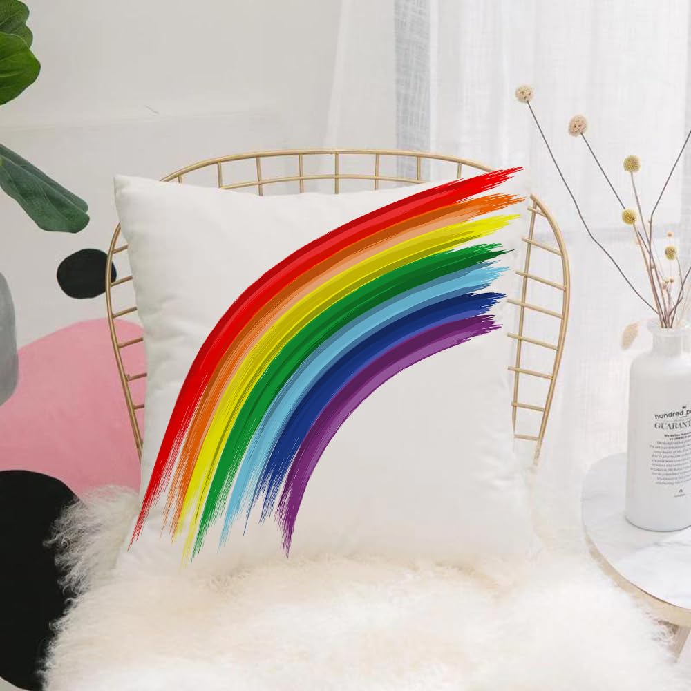 Hyosxw Regenbogen, Abstract Brush Marked Rainbow Pa - A5 Cushion Cover,Throw Pillow Case Home Decorative For Living Room Bedroom Sofa Chair 18X18 Inch,Regenbogen, Abstract Brush Marked Rainbow Pa,Pillowcase 45X45cm