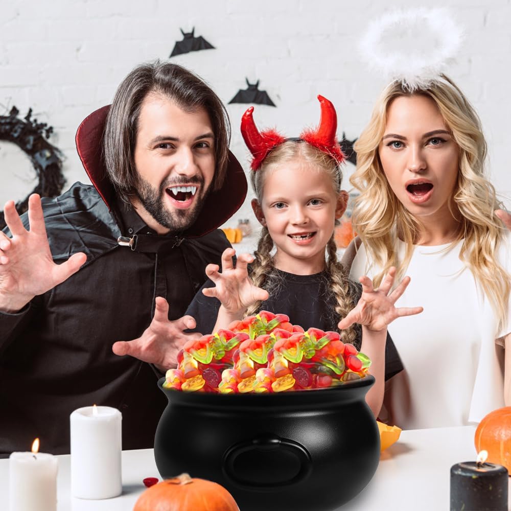 JOISHOP 2 Stück Großer Hexenkessel Kunststoff Schwarz mit Griff für Halloween (32cm und 18,8cm)
