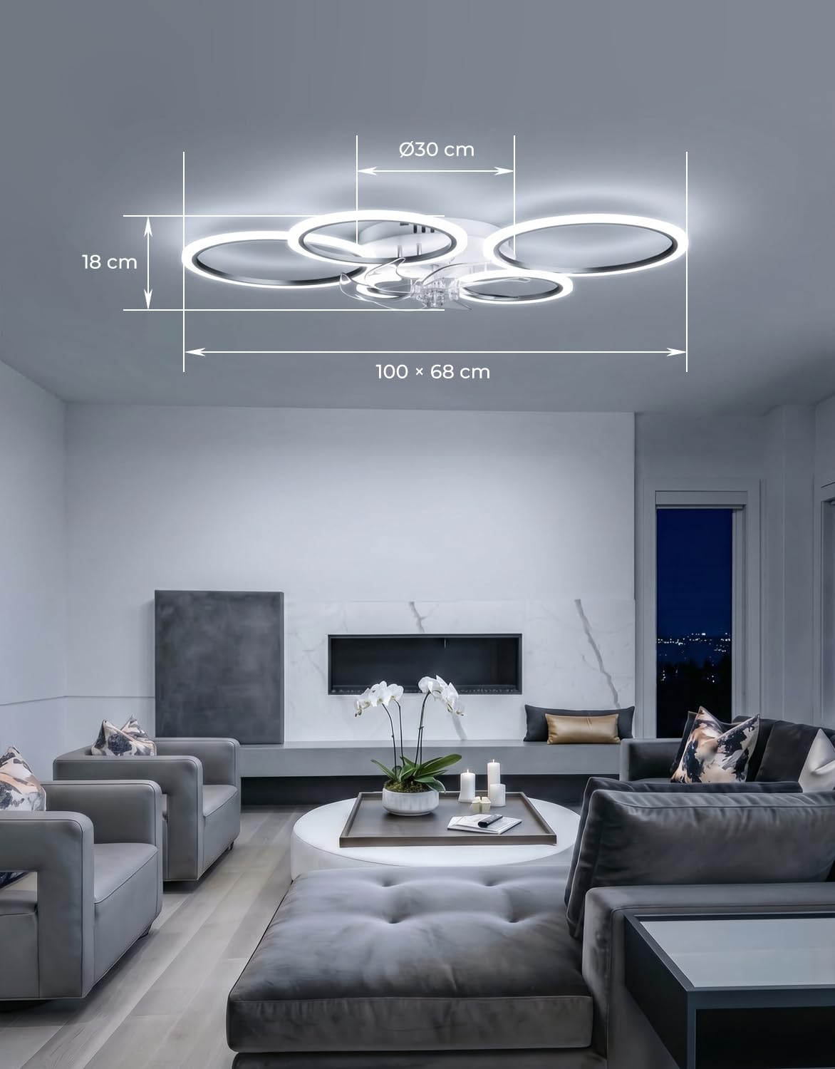 Lampe Ventilateur Plafond Noir Moderne Silencieux Cercle Plafonnier Ventilateur avec Telecommande Moteur DC Réversible Mode Eté Hiver pour Chambre Salon Cuisine, 100cm