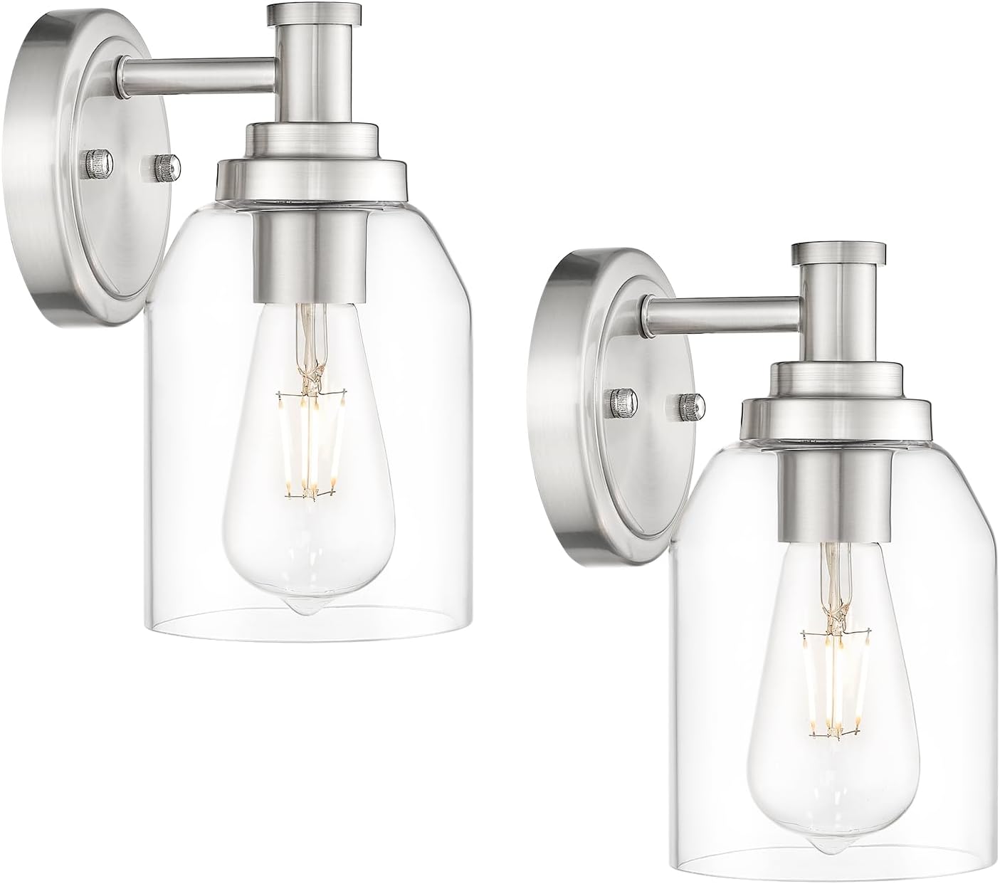 zeyu Industrial Brushed Nickel Sconces Set of 2, Bathroom Wall Sconce with Clear Glass Shade, Indoor Sconces Wall Lighting for Bedroom Living Room Mirror, ZG33B-2 BN