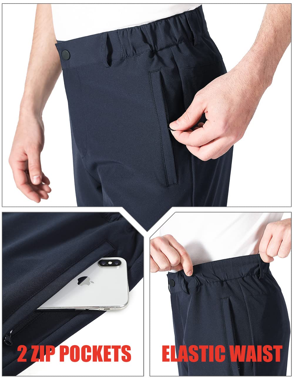 aoli ray Uomo Pantaloni da Golf Sportivi Slim Fit Impermeabile Leggeri Pants con Tasche Blu Navy Darkblue XL