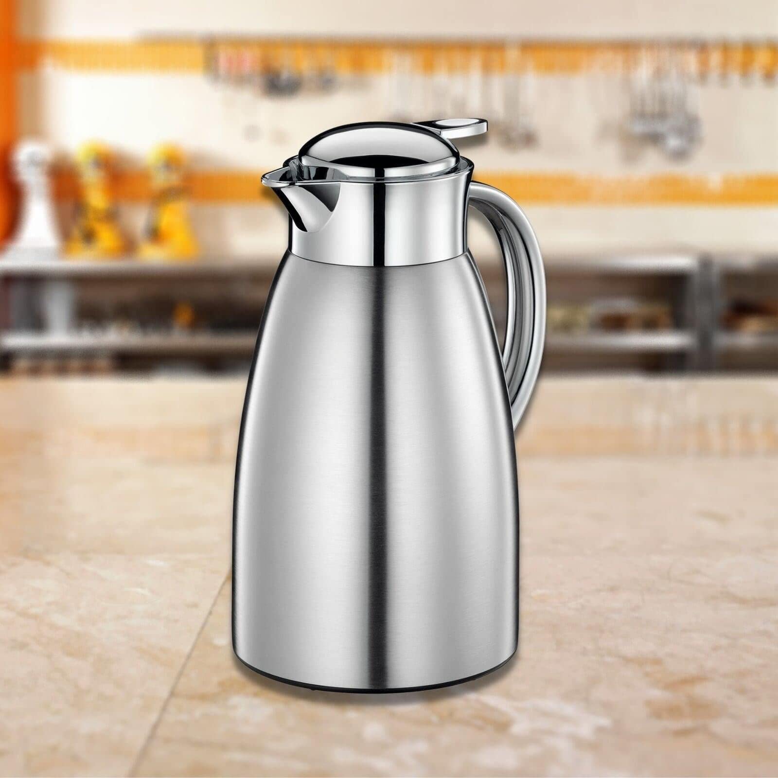 Cilio Jarra de café de acero inoxidable, 34 onzas, acero inoxidable cepillado, jarra térmica de doble pared y dispensador de bebidas aislado, dispensador de café