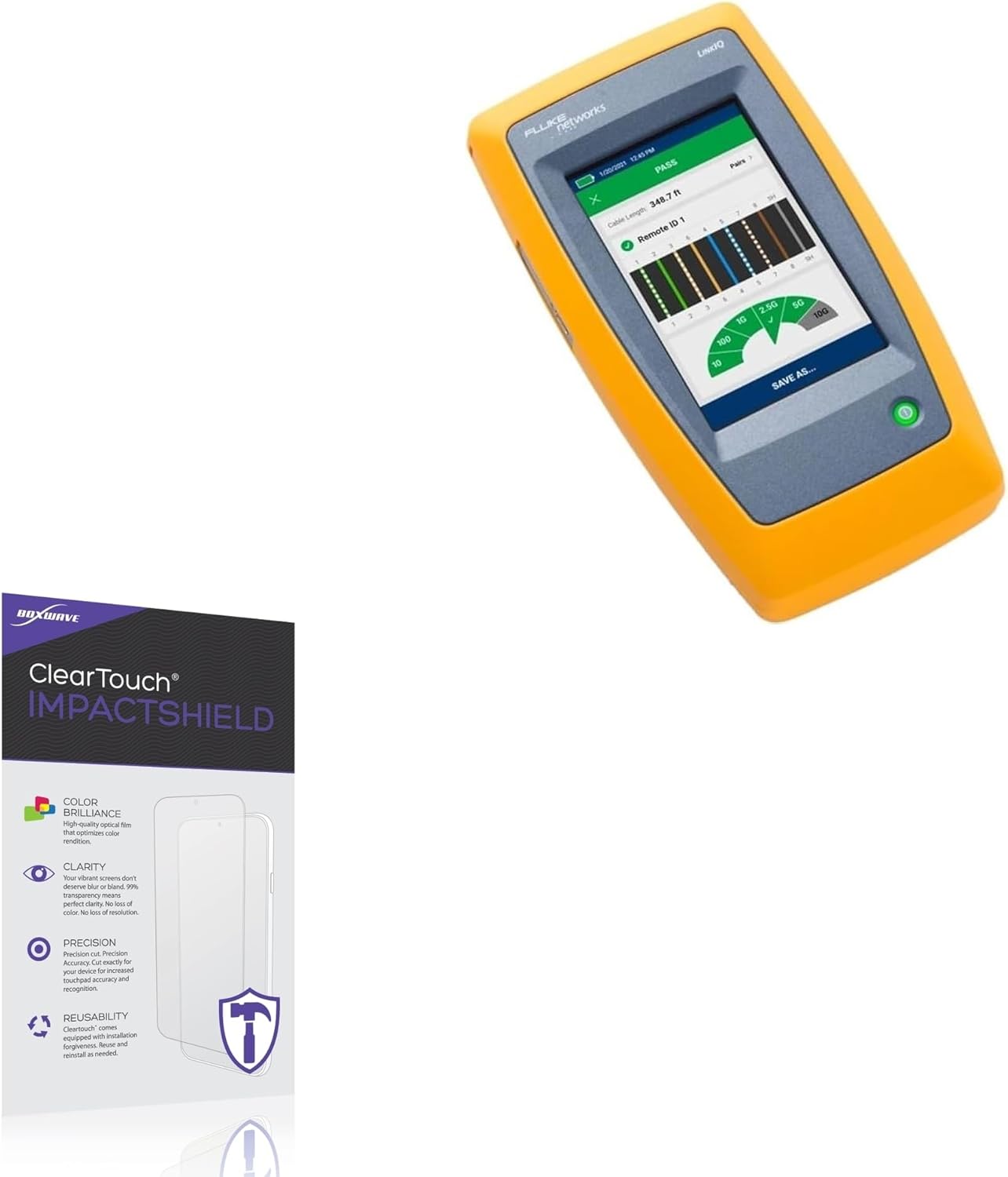 BoxWave Screen Protector Compatible With Fluke Networks LinkIQ Cable + - ClearTouch ImpactShield (2-Pack), Impenetrable Screen Protector Flexible Film