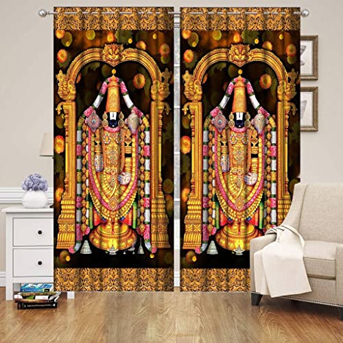 Image of UNITMALL Digital Printed God Curtains Pack of 2 | Home Mandir Pooja Room Decor Bhgwan Window Curtain 5ft | Polyester Eyelet Drapes & Panels (4x5 Feet, Balaji)