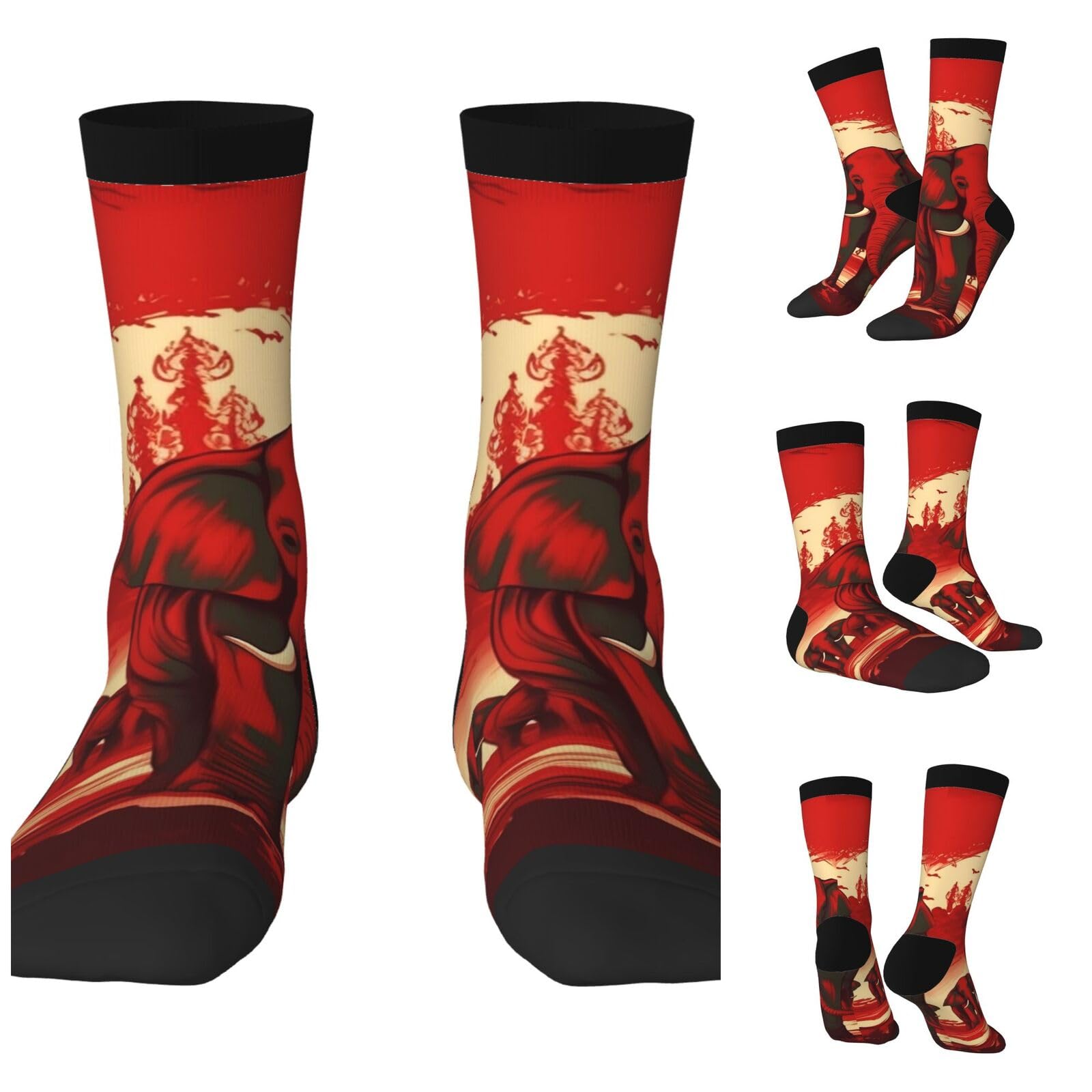 LZQPOEAS Elephants Red Athletic Socks Unisex Cushioned Crew Socks Hiking Running Calf Sock Soft Above Ankle Sock