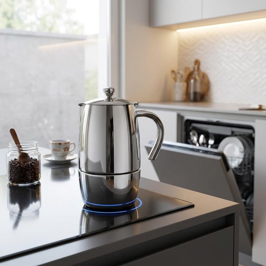 Suinga Cafetera Profesional Inox Luxe | Cafetera Italiana 10 Tazas Inducción | Cafetera Espresso | Apta para todo tipo de cocinas