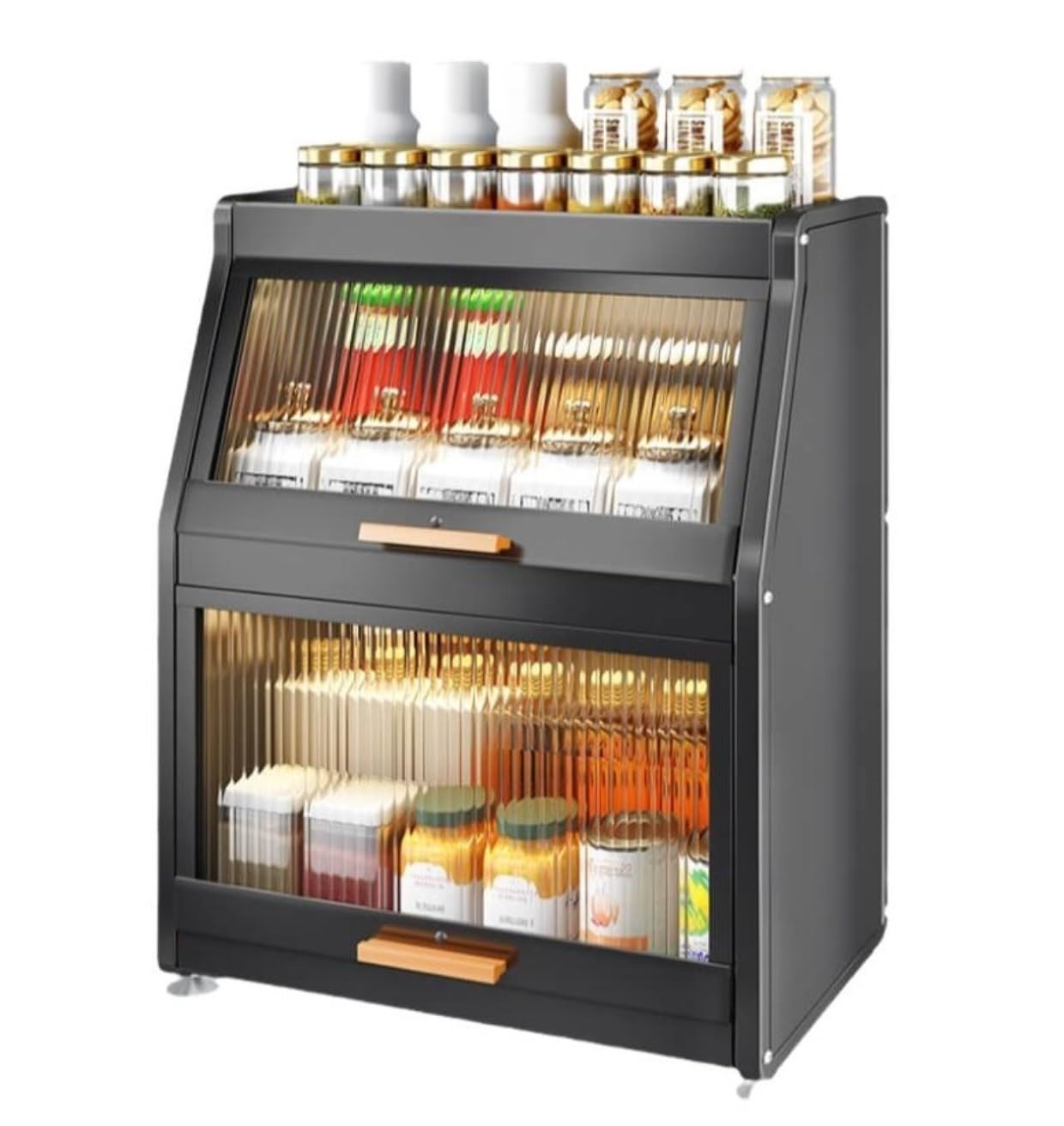 Estantería Especias Especiero Estante De Especias De 2 Niveles Con Puerta De Gabinete, Organizador De Almacenamiento De Tarros De Condimentos Para Encimera De Metal Para Cocina Especiero Organizador P