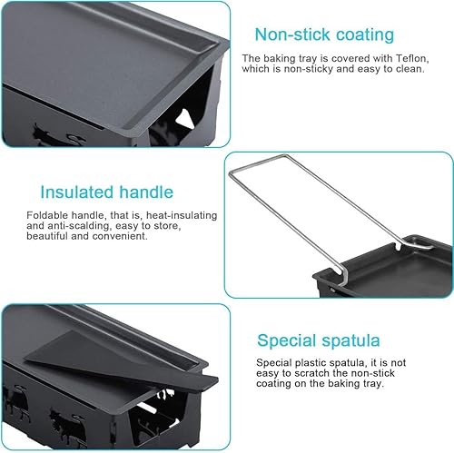 Miniatura 4 de Juego de raclette de queso, sartén portátil para raclette con velas, plegable, antiadherente, bandeja para hornear, juego de estufa con espátula