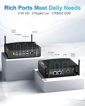 FANPEEC Fanless Mini PC Industrial Core i5-8350U(max 3.6 GHz) 16GB DDR4 RAM 256GB M.2 SSD Industrial PC 2xHDMI, Fanless Computer Win 11 Pro/Linux, 2xRS232 COM, WiFi5, BT4.2, 8xUSB, Power On Auto