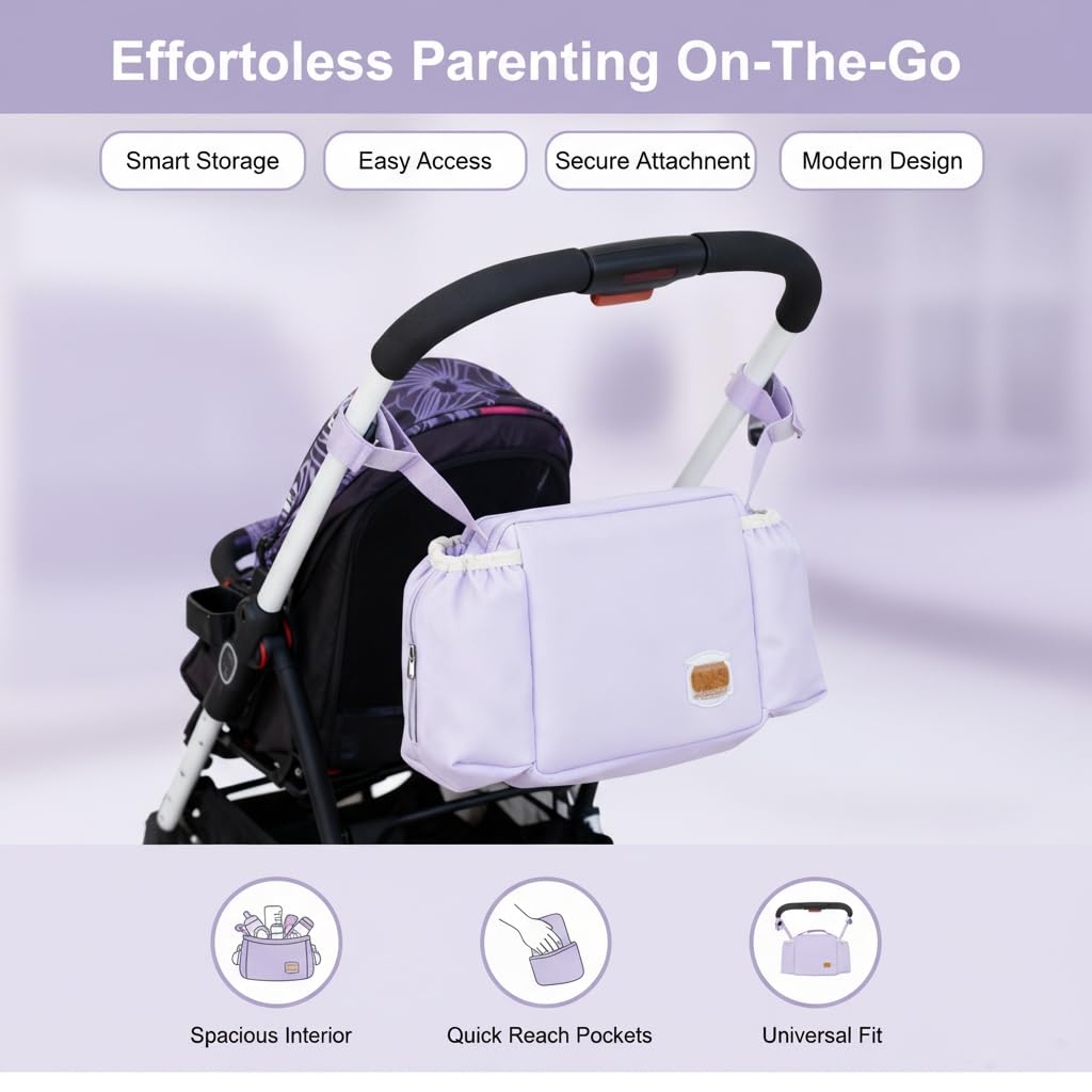 Pram Organiser, Pushchair Organiser Equipped with A Bottle Pouch and Tissue Dispenser - Image 3