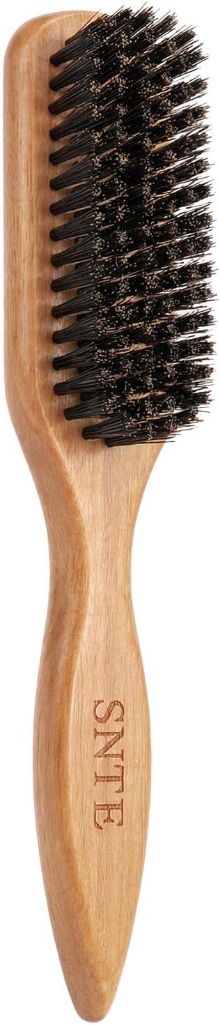 100% Boar Bristle Slick-Back Brush | Natural Wooden Styling Tool to Restore Shine & Frizz Control, Smooth Flyaways | Teasing to Add Volume | Perfect for Sleek Ponytails, Buns & Men's Beard Grooming
