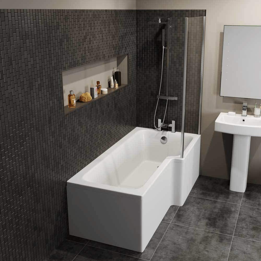 Modern 1700mm L Shaped Right Hand Shower Bath Front and End Panel Acrylic Bathtub White Bathroom Tub