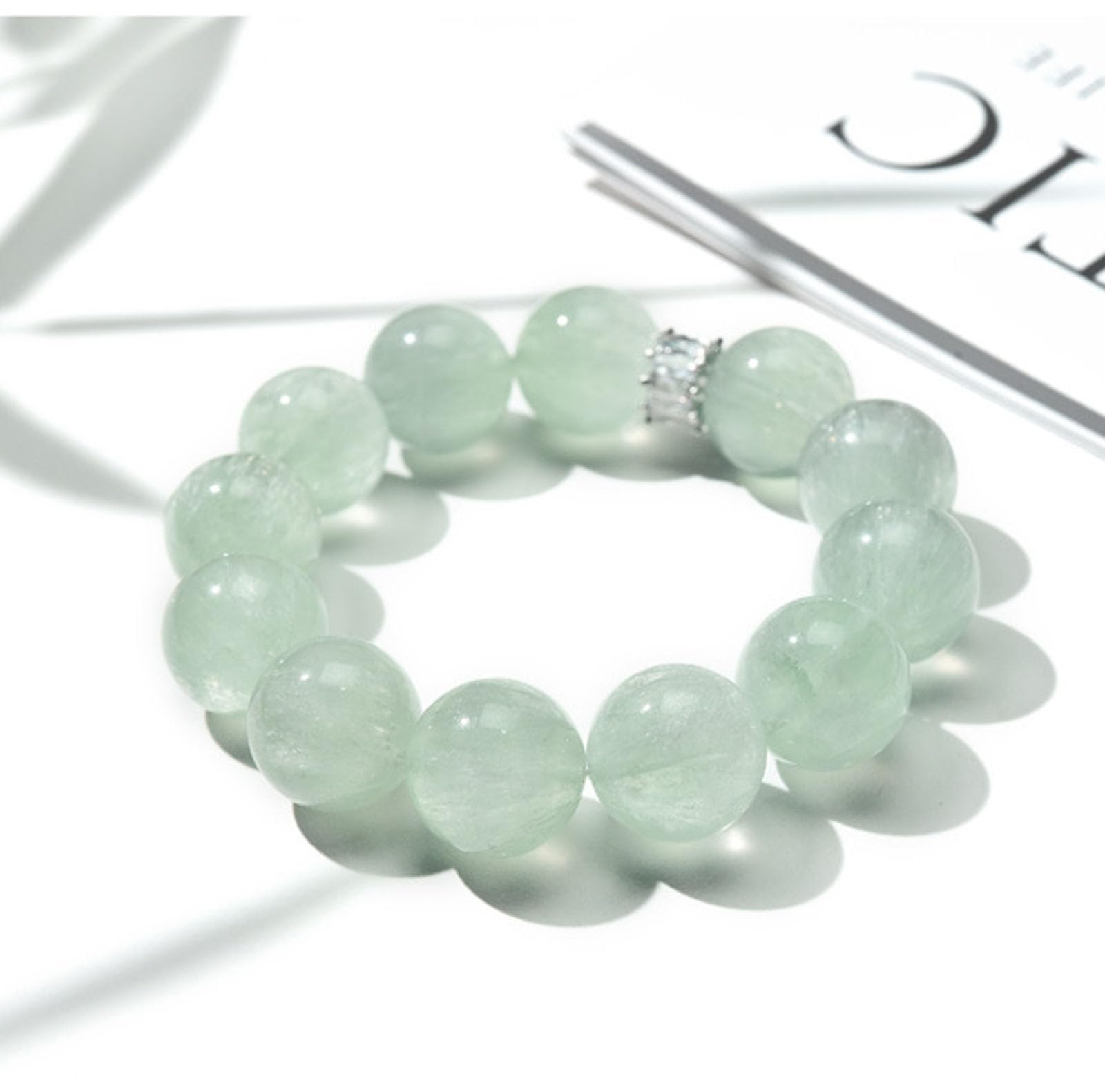 Pulsera de fluorita Verde cepillada Natural, Pulsera de Cristal de Cuarzo Verde para Mujer, Pulseras elásticas de Cuentas de Piedras Preciosas energéticas para Regalos de cumpleaños,14mm