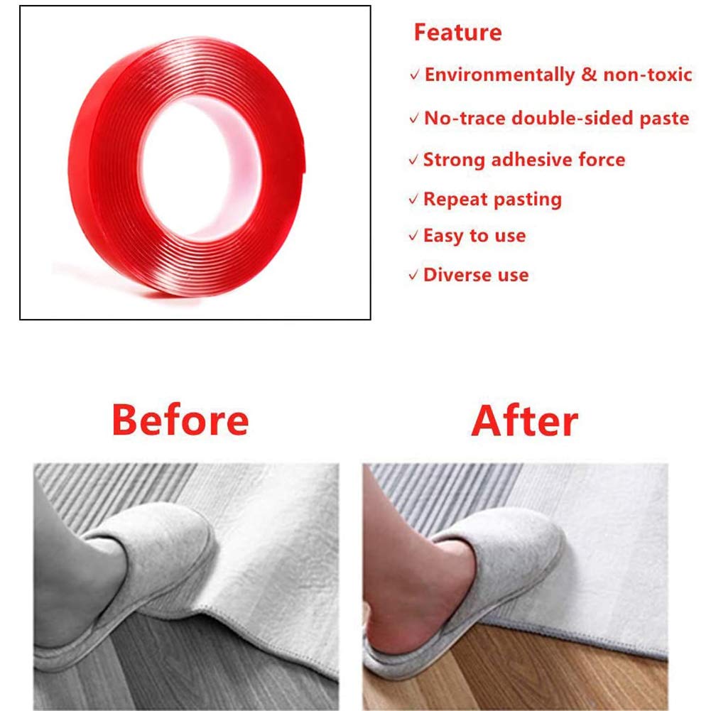 Cinta Adhesiva Nano Reutilizable/Cinta Adhesiva Transparente acrílica multipropósito de Doble Cara/Gel Fuerte extraíble sin Rastro para Colgar Cuadros, Fotos de Pared