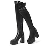 IN4 Women's Thigh High Boots Over The Knee Stretch Platform Chunky Block Heel Side Zip Fashion Long Boots