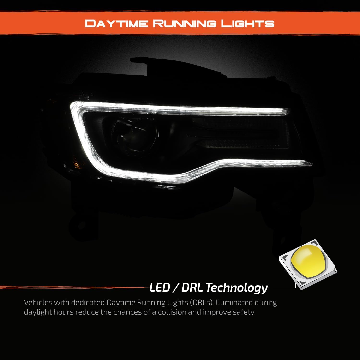 AKKON - Fit 2017-2021 Jeep Grand Cherokee [HID/Xenon] Black Bezel Headlight Passenger w/Auto Leveling LED Running Signal