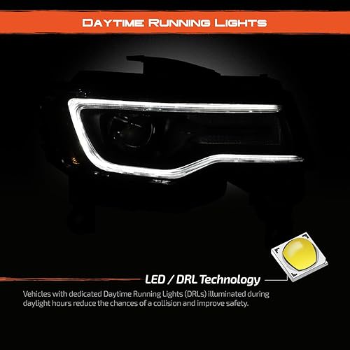 Miniatura 3 de AKKON Compatible con Jeep Grand Cherokee 2017-2021 HIDXenon Faro delantero de bisel negro para pasajeros con señal LED de nivelación automática