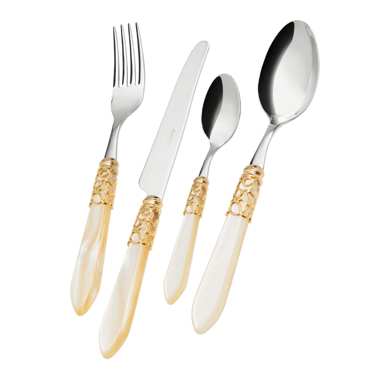 Couverts ternes ? Choisissez Casa Bugatti Melodia MLDAM-S6050 24 pièces ivoire et or