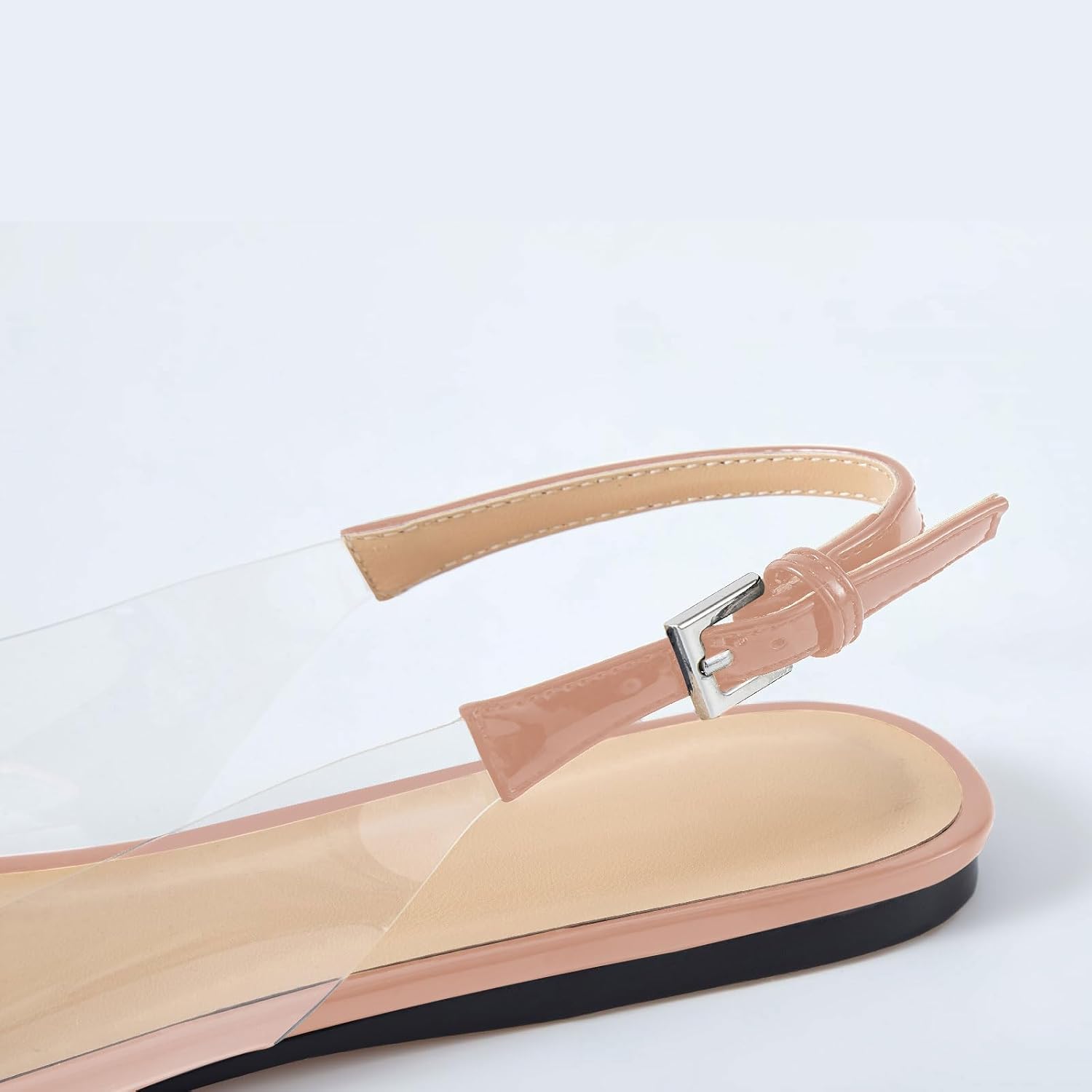 Women's Fashion Heart Toe Transparent PVC Slingback Flats with Buckle Chic Pointed Toe Clear Ballet Flat Shoes Date Office Dressy Flat Shoes for Women