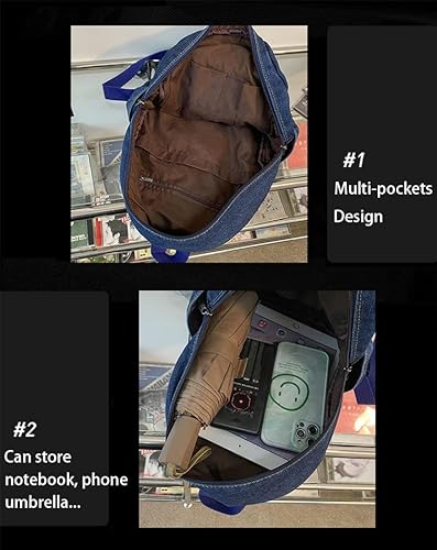 Zeho Denim Backpack Jeans Backpacks Student Backpack High School Bookbags Retro Daypack, Dark Jean Blue One Size #TOP4