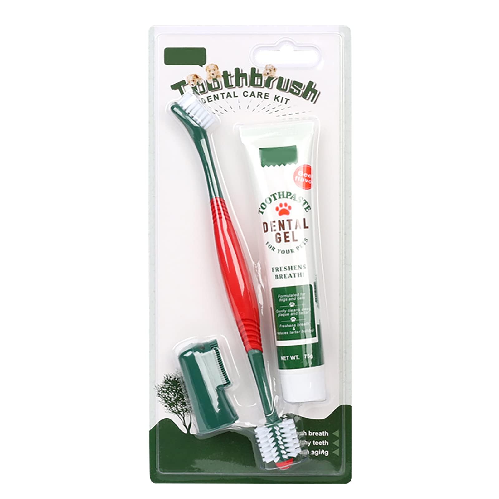 Dog Dental Care Kit (3 Pieces) - 360° Dog Toothbrush and Toothpaste Beef Flavor &Puppy Teeth Finger Brush - Dog Teeth Cleaning Kit- Plaque Remover for Dogs Teeth - Dog Breath Freshener