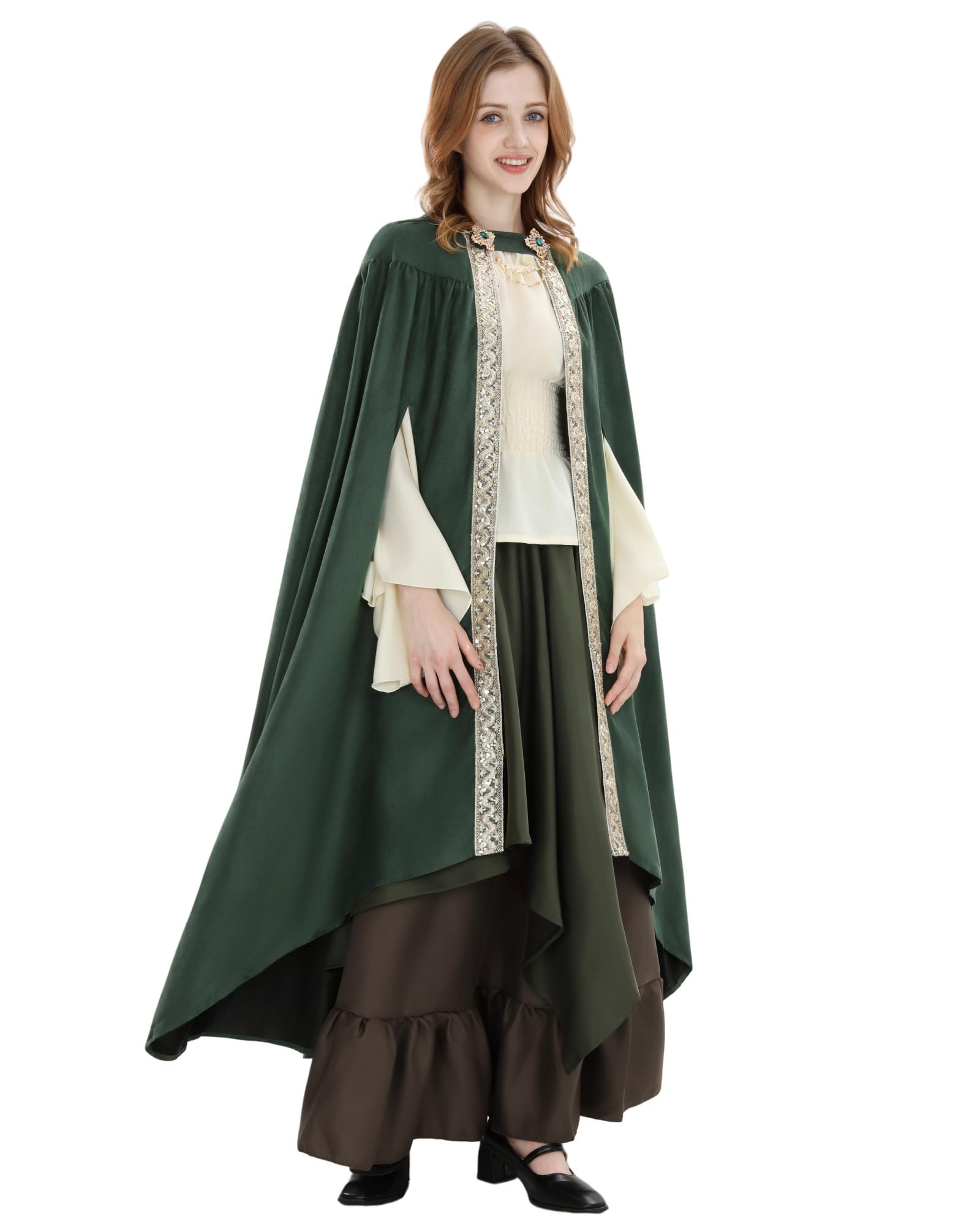 Fiamll Cape médiévale pour femme - Manteau à capuche avec manchette - Couleur unie - Trench - Renaissance - Cape de vampire - Costume d'Halloween