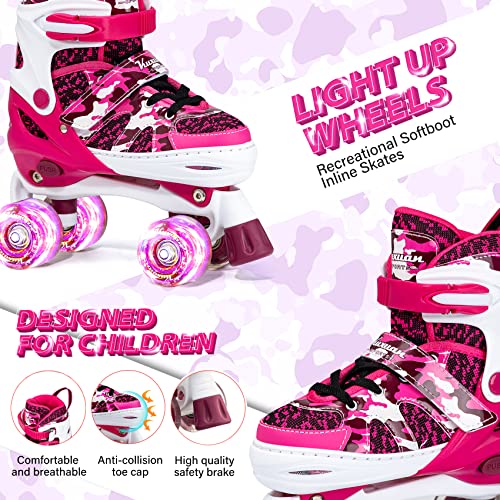 Kuxuan Skates Boys and Girls Camo Adjustable Roller Skates with Light up Wheels, Fun Illuminating Rollerskate for Kids Girls Youth - Thumbnail 2