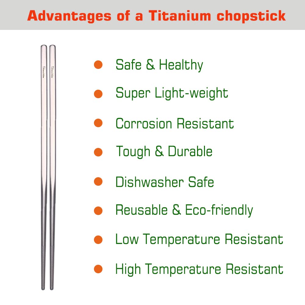 Titanium Chopsticks with Case, XBD Gears 2 Pairs of 9 Inches Square Chopstick Set Dishwasher Safe Reusable for Home & Travel (2-Pair Chopsticks) — Amazon image 5