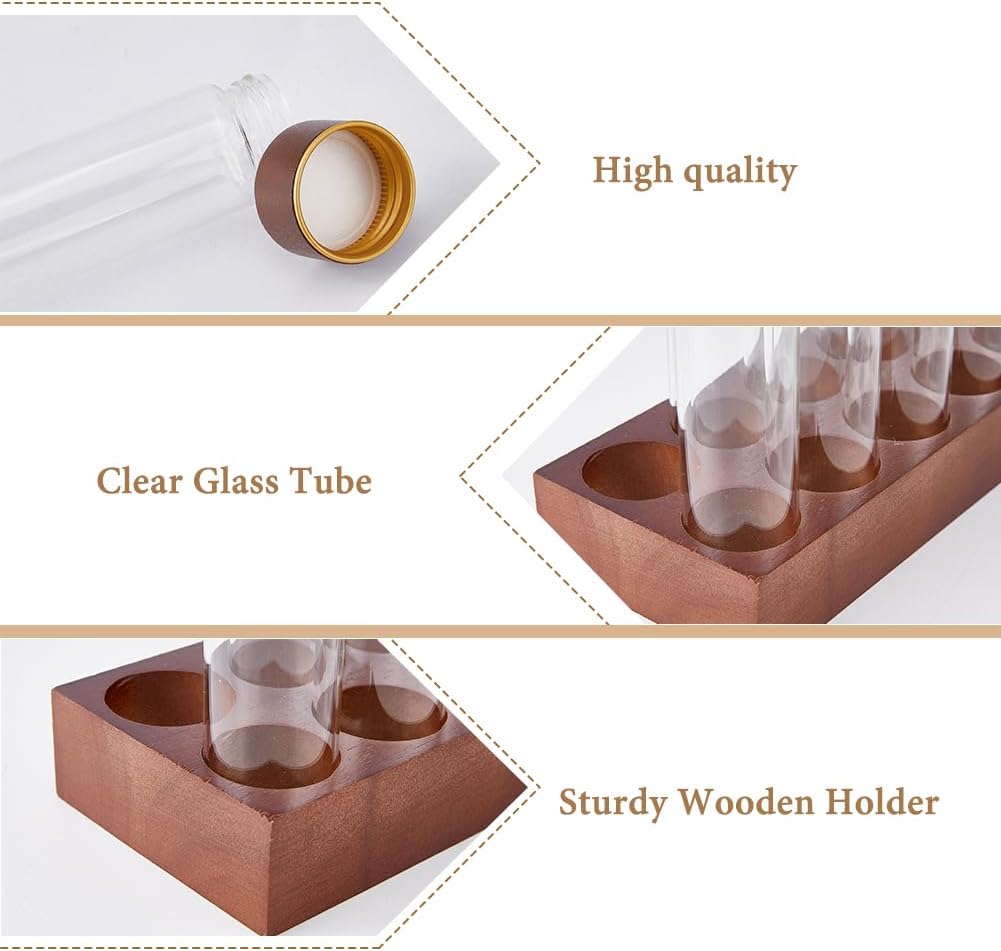 DICOSMETIC 12Pcs Single Dose Coffee Bean Storage Tubes Glass Small Glass Espresso Beans Container with Wooden Lid and Holder Coffee Bean Cellar with Funnel for Home Office Kitchen