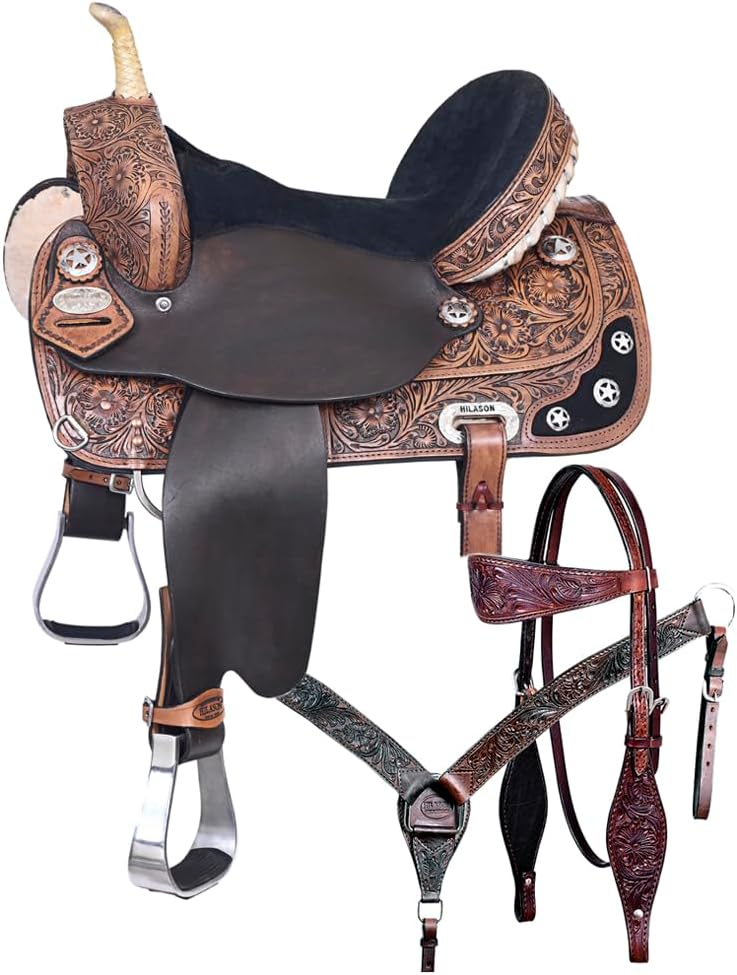 HILASON Western Horse Treeless Saddle American Leather Trail Barrel Tack | for Horses
