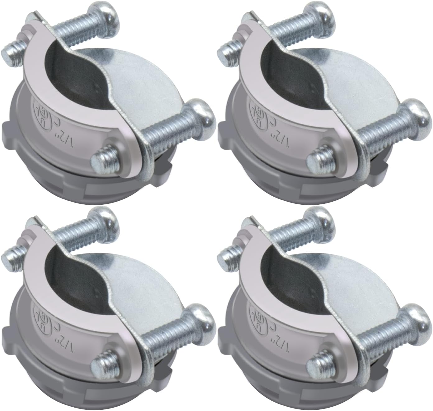 4 Pack 1/2 Inch Clamp Type Cable Connectors, Zinc Alloy for Metallic Conduit, Zinc Clamp Cable Connector for Non-Metallic Conduit, UL Listed