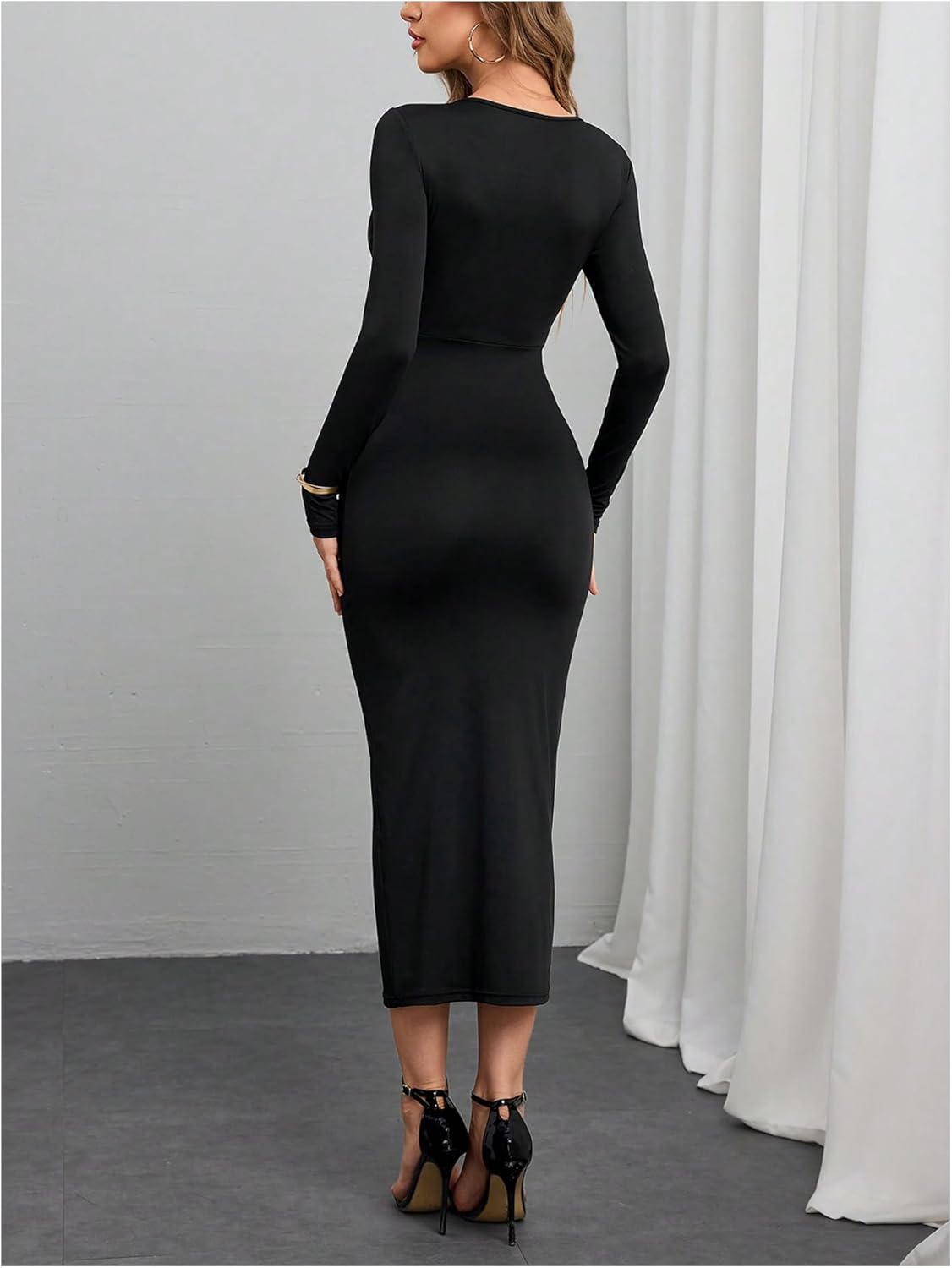 Milumia Women's Sexy Cut Out Twist Party Dress Metal Decor Long Sleeve Bodycon Long Maxi Dresses - Image 2