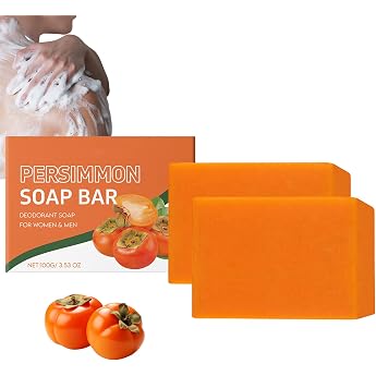 Kaki Soap Pack of 2 Natural Presimmon Soap Kaki Soaps from Removal Body Odour for Face & Body Moisturising Brightening Bath Soap Deep Cleansing for Men & Women Exfoliating & Smoothing
