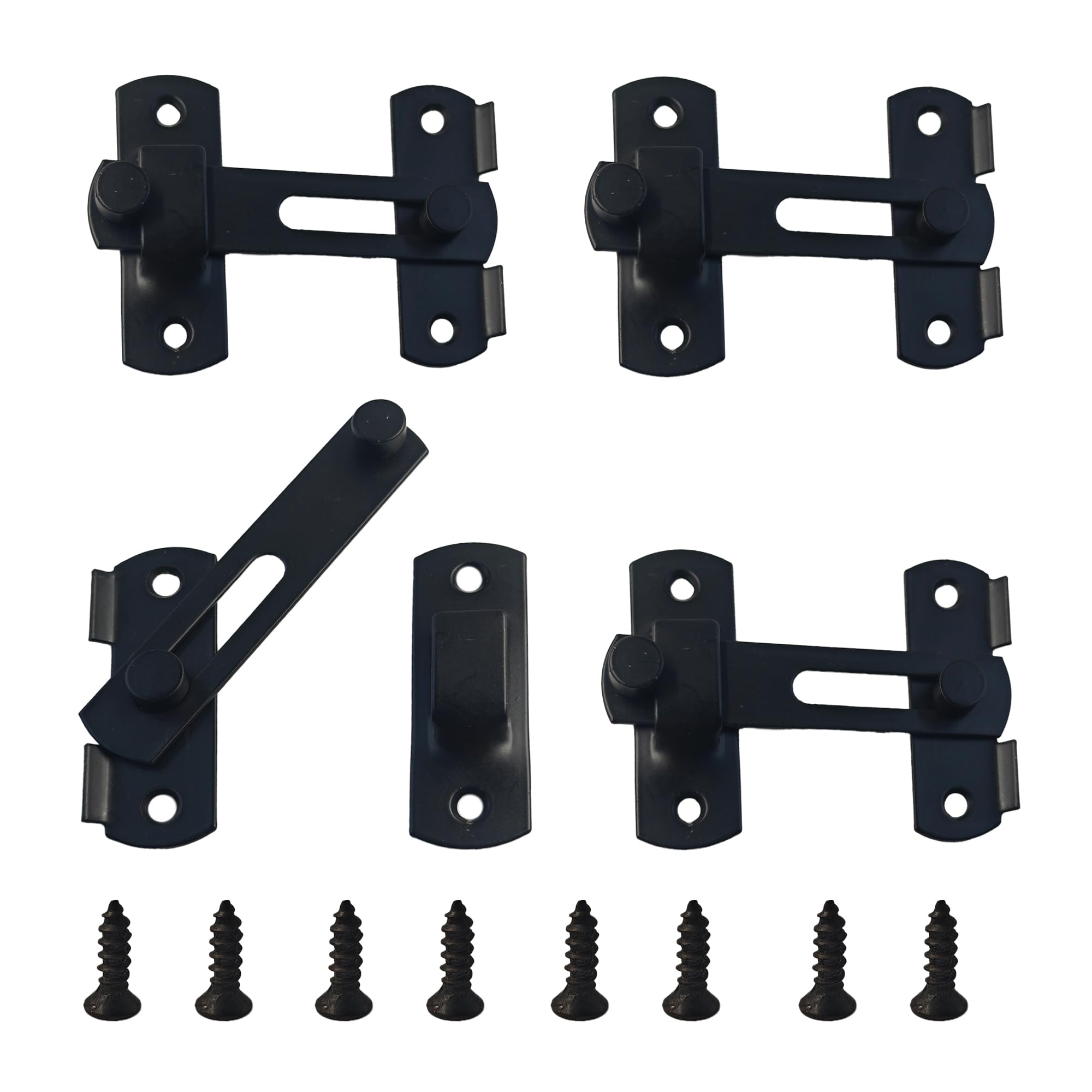 PDETVEO 4PCS 100mm/3.94" Barn Door Latch, 180° Flip Lock for Sliding Doors, Security Gate Latches for Bathroom Privacy, Cabinet, Pet Door(Black）